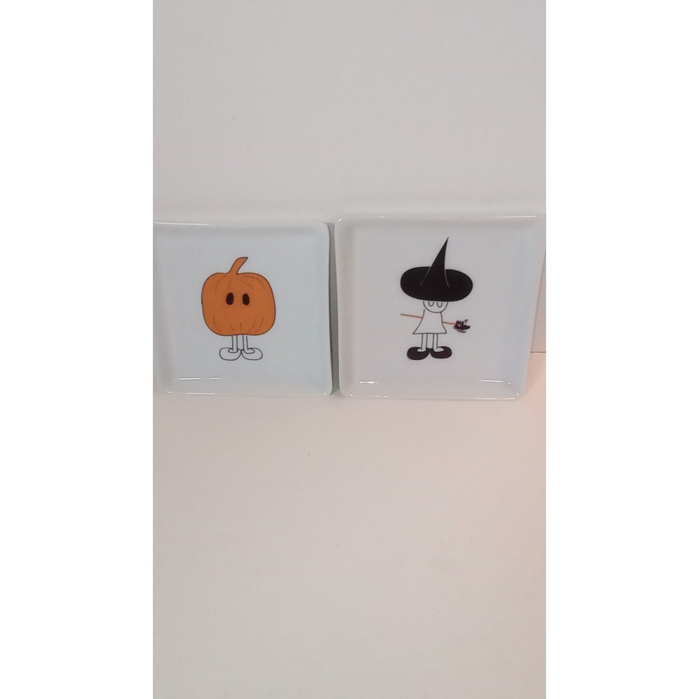 Ceramic Halloween Appetizer Plates Trinket Dishes By BIA Set Of 2